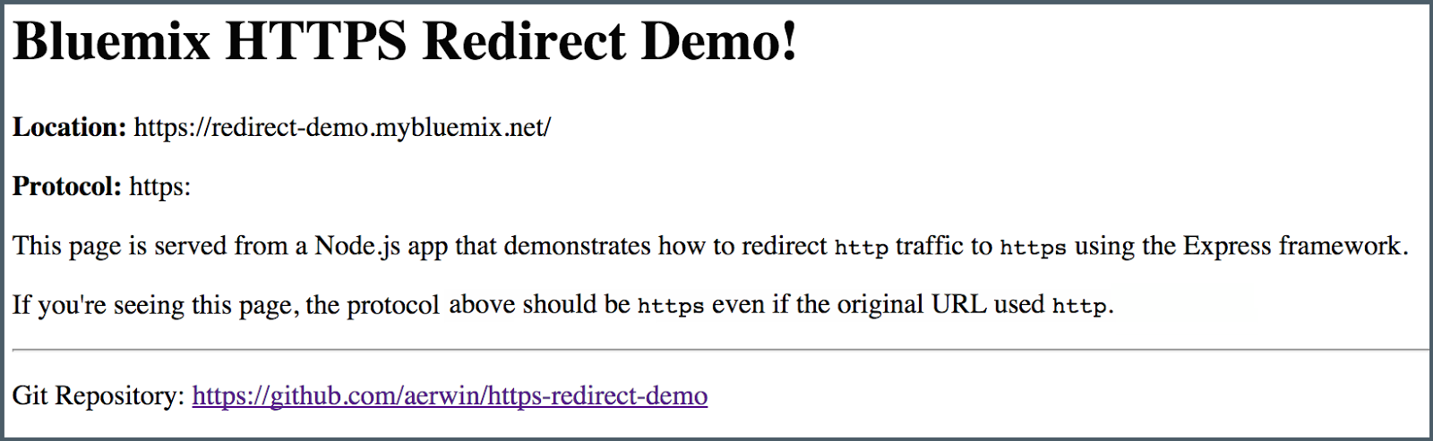 Screenshot of HTTPS Redirect Demo