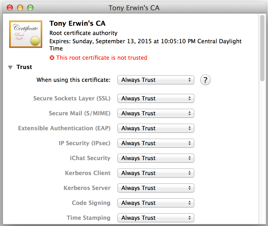 Keychain Access: Trust New Certificate Authority