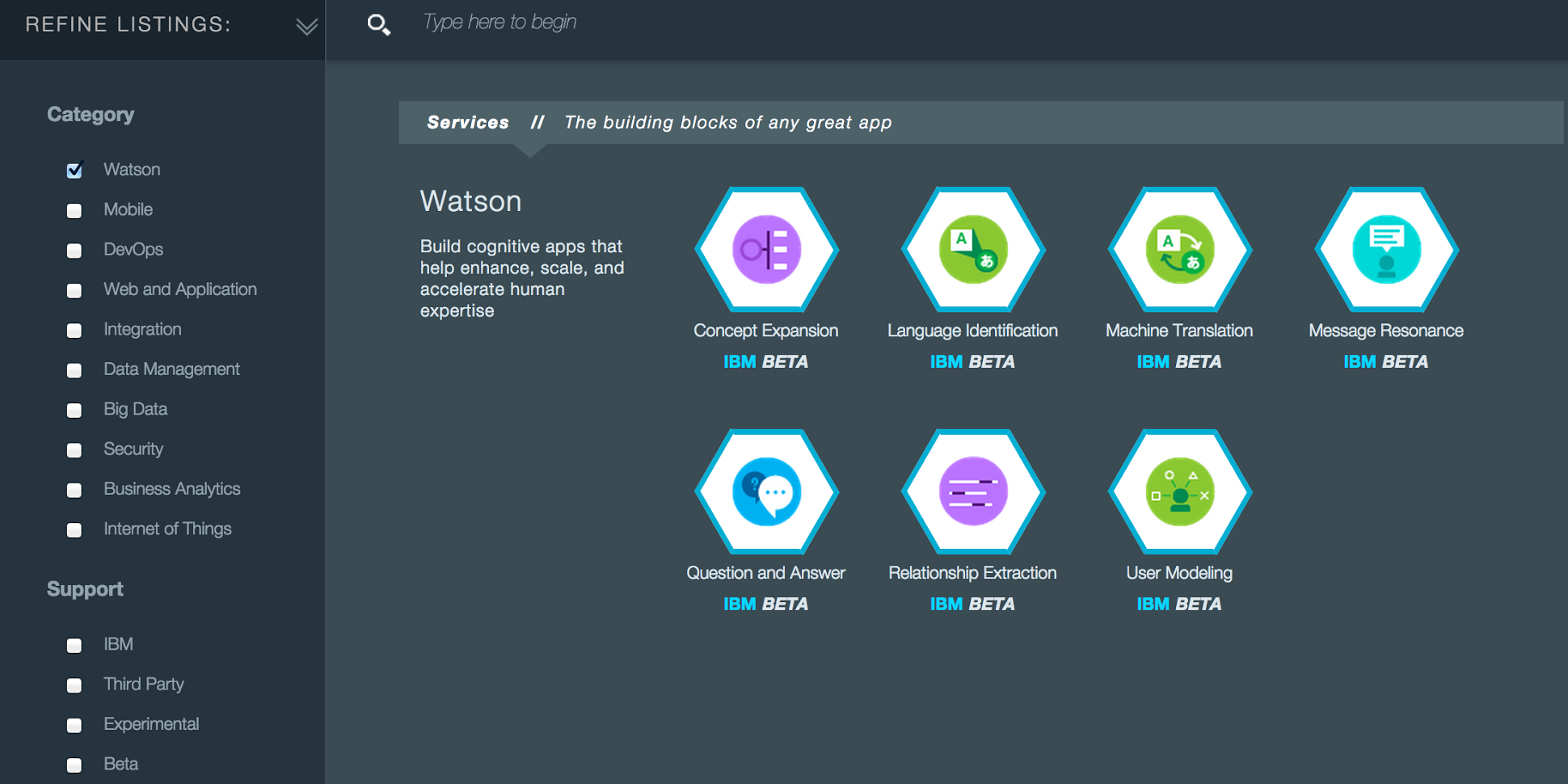 Bluemix UI Updates: Catalog Filtering