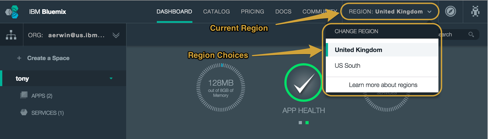 Bluemix UI Updates: Region Selector